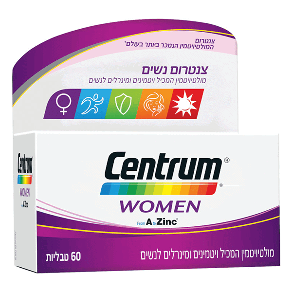 צנטרום נשים – מולטיויטמין המכיל ויטמינים ומינרלים לנשים – 60 טבליות – צנטרום