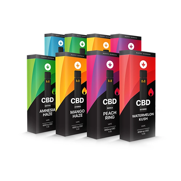 וייפ אידוי CBD בטעמים לבחירה – 8 אריזות – 650 מ״ג לאריזה – וייפ Happy Vape